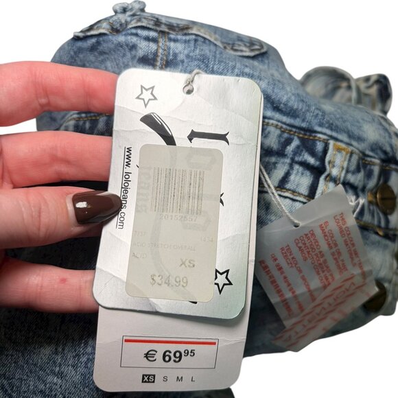 Lolo Distressed Acid Wash Denim Overalls XS NWT Stretch 90s Vintage Style - Picture 6 of 7